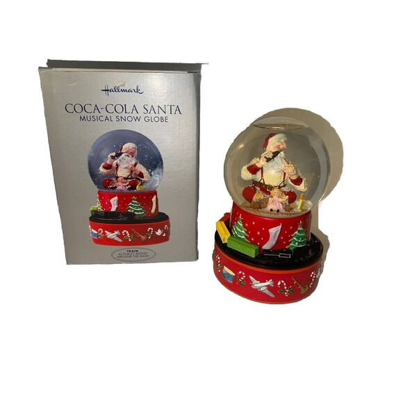 Hallmark 2001 Coca-Cola Santa Christmas Musical Snow Globe Moving Train Working - Picture 1 of 7